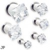 Pair Of Steel Screw-Fit Plugs with Clear Square CZ