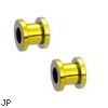 Pair Of Titanium Anodized Tunnels with Threaded Back - Yellow