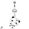 Panda with Large Head And Flower Hair Pin Dangle Surgical Steel Navel Ring