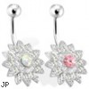 Paved Gems Flower with Center CZ Surgical Steel Navel Ring