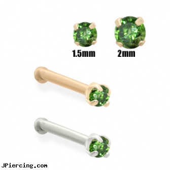 14K Gold  Dark Green Diamond Nose Bone, 14kt gold plated body jewelry, white gold belly button rings, 22 gold nose rings, glow in the dark nose rings, glow in the dark belly button ring