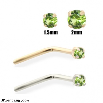 14K Gold Apple Green Diamond Nose Pin, 14k gold navel rings, gold shackle body jewelry, gold talon body jewelry, body peircing appleton wi, best place to buy diamond rings