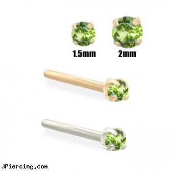 14K Gold Apple Green Diamond Nose Stud, 14 kt white gold belly button rings, real gold nipple rings, gold nipple piercing rings, body peircing appleton wi, diamond labret ring