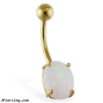 14K Gold Belly Ring With Opal Stone, bannana belly ring discount gold, gold belly button ring, gold bellybutton rings, belly button piercing places, guitar belly ring