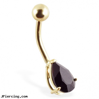 14K Gold Black Onyx Teardrop Belly Ring, pircing gold, gold diamond body jewelry, belly rings gold, black pussy photos, jack black lord of the cock rings video spoof