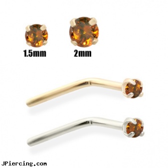 14K Gold Burnt Orange Diamond Nose Pin, solid gold tongue rings, gold body piercing jewelry, gold playboy bunny belly button rings, orangevale ca body piercing shops permanent attractions, vancouver diamond nose rings