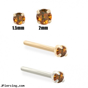 14K Gold Burnt Orange Diamond Nose Stud, gold body piercing jewelry, gold mermaid belly rings, body piercing jewellery gold, orangevale ca body piercing shops permanent attractions, nose ring diamond
