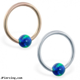 14K Gold captive bead ring with blue green opal ball, gold hoop earrings body jewelry, gold gem nose screw, 14k gold diamond nose piercing, double captive ring body jewelry, charms for captive belly rings