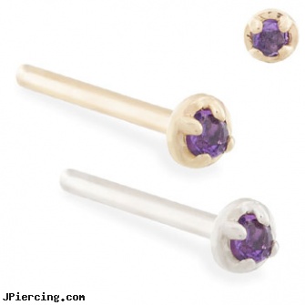 14K Gold customizable nose stud with 1.5mm Amethyst gem, gold genital jewelry, solid gold tongue rings, gold navel barbells 8mm, labret and nose piercing, christina aguilera nose rings