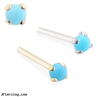 14K Gold Customizable Nose Stud with 2mm Round Cabochon Turquoise, wholesale 14k gold belly ring, sexual gold charms, navel jewelry gold, veterinary supplies bull nose ring, nose ring healing