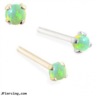 14K Gold Customizable Nose Stud with 2mm Round Green Opal, diamond gold nose stud nose ring, belly rings gold, 18k 14k gold horseshoe body jewelry, diamond nose rings retail orlando fl, clear nose rings