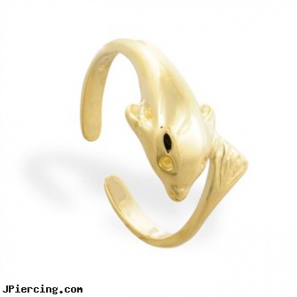 14K Gold dolphin toe ring, 14k gold diamond navel rings, pircing gold, white gold belly button ring, dolphin belly button charm ring, dolphins tongue ring