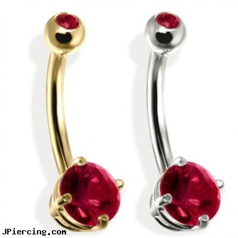 14K Gold Double Jeweled Belly Ring, Garnet, harley davidson gold navel rings, gold frenum cock ring, gold bellybutton rings, double navel peircing picture, double industrial ear piercings