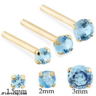 14K Gold Long Customizable nose stud with Round Aquamarine, 22 gold nose rings, gold navel ring, 14kt gold plated body jewelry, how long will it take for tongue piercing to close, how long does it take for ear piercing to heal