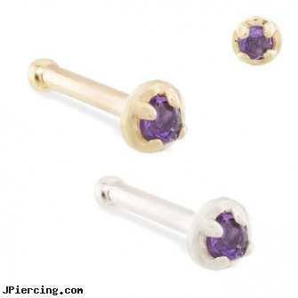 14K Gold nose bone with 1.5mm amethyst gem, gold diamond nose stud ring, gold cock ring, nipple rings and gold, nose piercing, how nose piercing is done