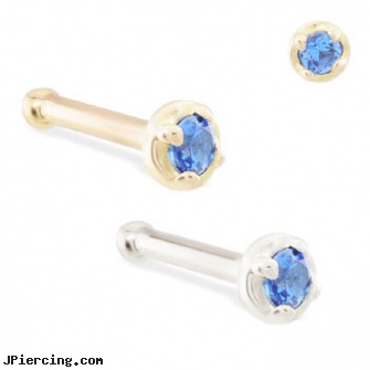 14K Gold nose bone with 1.5mm sapphire gem, gold eyebrow jewelry, 14 kt gold plated belly button navel ring, gold genital jewelry, clear nose rings, what is the signefigance of the nose piercing
