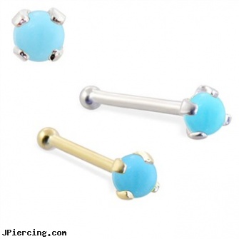 14K Gold Nose Bone with 2mm Round Turquoise, gold cock rings, body piercing jewellery gold, peircing prices goldsboro, nose peircings, nose piercing jewlery
