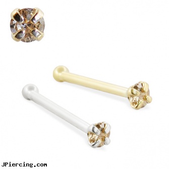 14K Gold Nose Bone with Champagne Diamond, 22 Ga, solid gold tongue rings, gold tongue rings, gold cock ring, celebrity nose ring, nose piercing justification