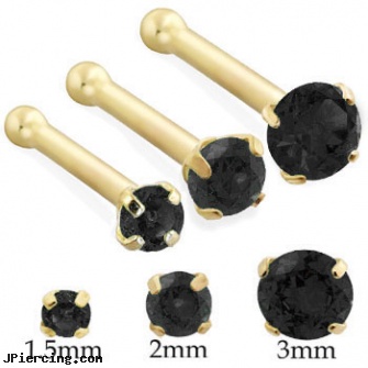 14K Gold Nose Bone with Round Black CZ, white gold navel ring, gold frenum cock ring, 14kt gold body jewlry, jewelry dog nose, nose ring information