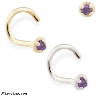 14K Gold nose screw with 1.5mm Amethyst gem, gold nose rings from pakistan, 14kt gold plated body jewelry, gold cock rings, nose piercing gauges, nose stud jewelry
