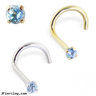 14K Gold Nose Screw with Blue Topaz, 20 Ga, solid gold tongue ring, white gold belly rings, gold opal belly button ring, stainless steel nose rings, what is the signefigance of the nose piercing