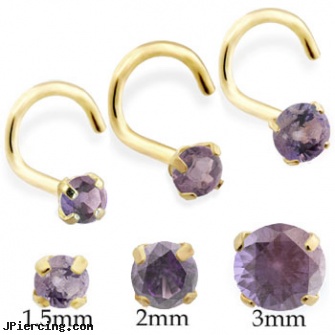 14K Gold Nose Screw With Round Alexandrite, belly rings gold, white gold belly rings, 14kt gold body jewlry, nose tongue rings, nose piercing painful