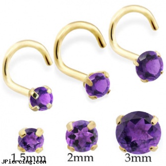 14K Gold Nose Screw With Round Amethyst, 14k gold plated belly button navel ring, gold piercing, solid gold tongue rings, canada nose jewellry, actresses with nose piercings