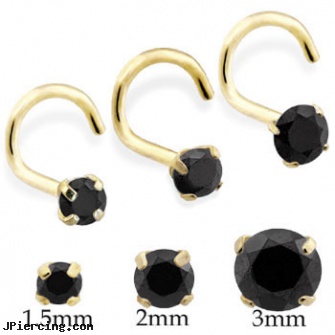 14K Gold Nose Screw With Round Black CZ, belly rings gold, 14k gold navel rings, navel jewelry gold, changing nose invisible ring, nose piercing in india