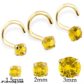 14K Gold Nose Screw With Round Citrine, gold plated belly button rings, 14 kt gold plated belly button navel ring, 14kt gold plated body jewelry, nose piercing images, women with nose rings