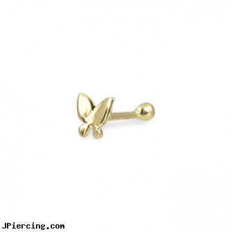 14K Real Yellow Gold Butterfly Nose Bone, 20 Ga, real diamond labret, real body jewelry, real diamond navel jewelry, yellow gold diamond nose ring, gold nose ring