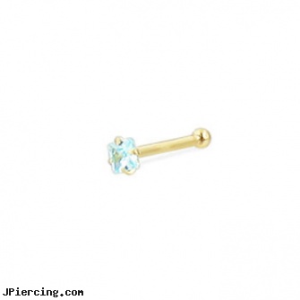 14K Real Yellow Gold Nose Bone With Square Gem, 20 Ga, real body jewelry, real gold nipple rings, como realizar un piercing genital, yellow gold diamond nose ring, gold belly button jewelry to buy