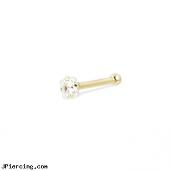 14K Real Yellow Gold Nose Bone With Square Gem, 20 Ga, como realizar un piercing genital, real diamond navel rings, real body jewelry, yellow gold diamond nose ring, gold piercing