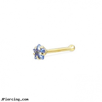 14K Real Yellow Gold Nose Bone With Star-Shaped CZ, 20 Ga, real diamond labret, real gold nipple rings, como realizar un piercing genital, yellow gold diamond nose ring, sexual gold charms