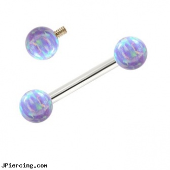 14K White Gold Internally Threaded Straight Barbell With Lavender Opals, white gold belly ring, white gold navel ring, white tounge piercing, 18k gold belly ring, gold eyebrow ring