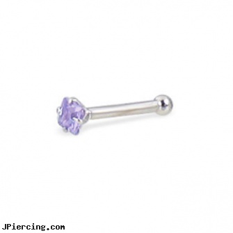 14K White Gold Nose Bone With Amethyst Square Gem, 20 Ga, after tongue piercing white coat on tongue, white gold belly rings, white gold top down navel rings, bannana belly ring discount gold, gold body jewelry earrings