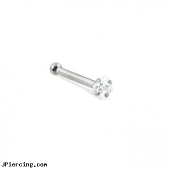 14K White Gold Nose Bone With Square Gem, 20 Ga, white gold body jewelry, white gold belly button ring, after tongue piercing white coat on tongue, nipple rings gold, gold pierced nipple jewelry