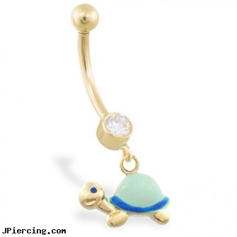14K Yellow Gold belly ring with dangling enameled turtle, yellow gold diamond nose ring, gold cock rings, 14k gold belly button rings jewelry, gold plated belly button rings, silver belly button rings