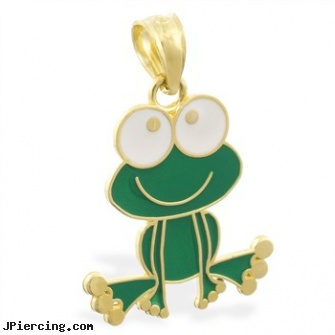 14K Yellow Gold Enameled Frog Pendant, yellow gold diamond nose ring, white gold navel ring, gold nipple piercing rings, gold genital jewelry, frog tongue rings