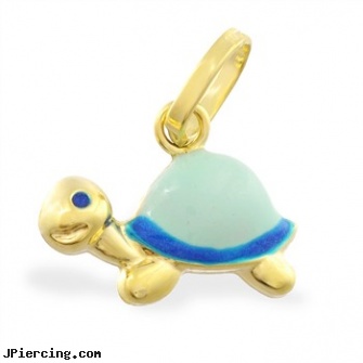 14K Yellow Gold Enameled Turtle Pendant, yellow gold diamond nose ring, gold nose screws, jewelry supplies gold ear wires, white gold nose pin, turtle belly button rings