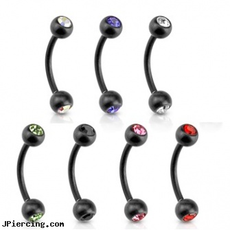 16G Matte Black Eyebrow Curved Barbell With CZ, black and blue titainum tongue rings, labret jewelry black, blackhole body piercing, acrylic eyebrow rings, eyebrow ring sheild