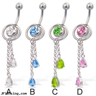 2-in-1 belly button jewelry with slide-off ring and two teardrops on dangles, elephant belly button rings, ball belly ring, why cant use neosporin on my bellybutton piercing, belly button ring gold reverse, body nose jewelry