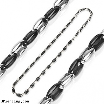 316L Stainless IP Black Two Tone Bean Link Necklace, 316l jewelry cards, stainless steel cock ring, stainless steel piercing body jewelry, stainless steel nipple rings, 10 gauge black nipple ring