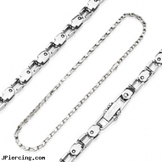 316L Stainless Steel Bicycle Chain Style Necklace with Square Links, 316l jewelry cards, body jewlery stainless steel, stainless steel belly rings, stainless steel rings, surgical steel prong set labrets