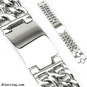 316L Stainless Steel Bracelet With Engraving Plate & Double Chains On Each Side, 316l jewelry cards, surgical stainless steel body jewelry, stainless steel cock ring, stainless steel piercing body jewelry, steel spike nipple shields