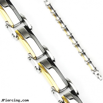 316L Stainless Steel Bracelet With Gold & IP Black Links, 316l jewelry cards, buy stainless steel lip ring, surgical stainless steel body jewelry, stainless steel triple cock ring, surgical steel jewelry