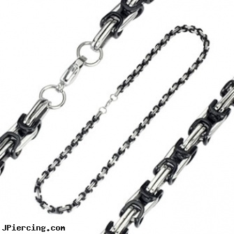 316L Stainless Steel Chain Necklace with Black IP Clip Accent, 316l jewelry cards, navel jewelry surgical stainless steal internal thread, body jewlery stainless steel, titanium or stainless steel belly button rings, captive earrings unique steel