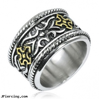 316L Stainless Steel Gold IP Cross Knight Armor Wide Ring, 316l jewelry cards, buy stainless steel lip ring, stainless steel cock rings, 8-ga cbr or bcr stainless piercing 1-, surgical steel navel jewelry