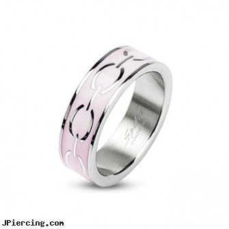 316L Stainless Steel Pink Enamel Love Links Ring, 316l jewelry cards, navel jewelry surgical stainless steal internal thread, stainless steel rings, body jewlery stainless steel, surgical steel nose stud