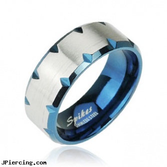 316L Stainless Steel Ring with Blue IP Faceted Edge Accent, 316l jewelry cards, surgical stainless steel navel jewelry, buy stainless steel lip ring, 8-ga cbr or bcr stainless piercing 1-, surgical steel body jewelry