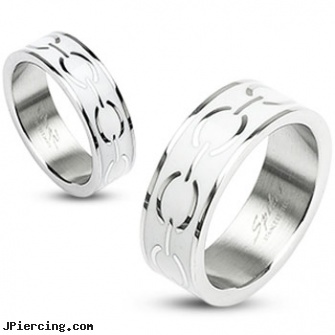 316L Stainless Steel White Enamel Love Links Ring, 316l jewelry cards, stainless steel triple cock ring, stainless steel belly rings, stainless steel piercing body jewelry, surgical steel body jewellery
